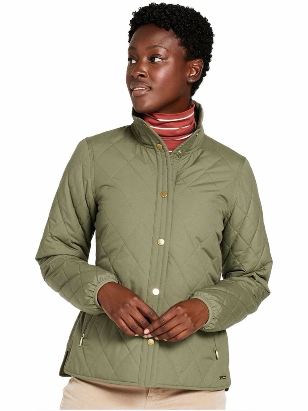 L.L. Bean Cozy Quilted Jacket XS Deep Olive Snap Front Lightweight Utility Coat
